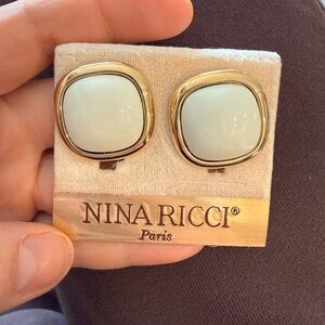 Vintage 1980’s Nina Ricci Gold and Cream Clip-On Earrings NEW